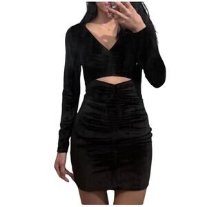 NWT Abercrombie & Fitch Velvet Bodycon Cutout Long Sleeve Dress Women's XL Black